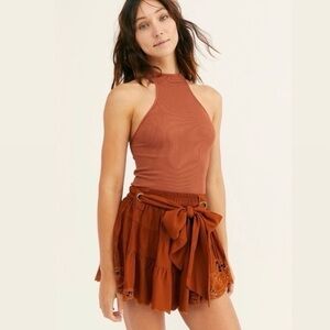 free people / flowy loose tiered layered embroidered lace tie ribbon shorts